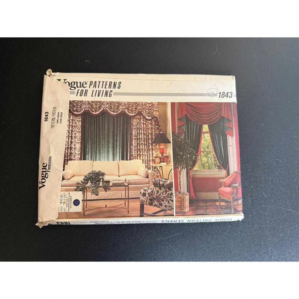 Vogue Patterns for Living 1843 Window Treatments Shades Valance Sewing Pattern